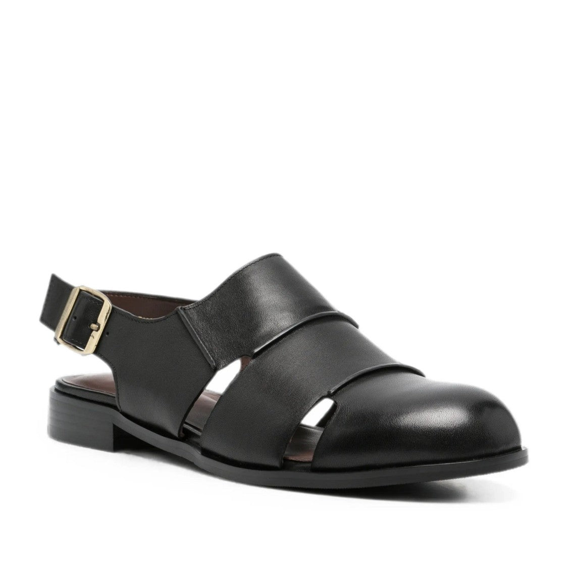 Adrianna Feretti Black Low-Profile Adjustable Buckle Leather Sandals