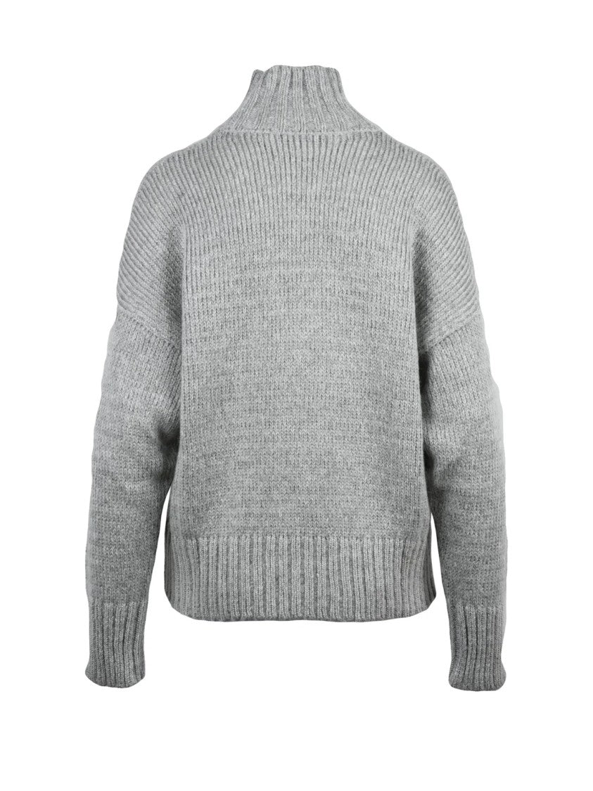 Alpha Studio Light Grey Mock Neck Sweater With Ribbed Details And Relaxed Fit