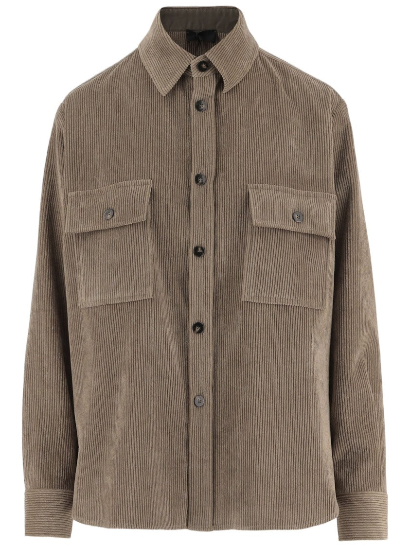 F.It Beige Flap-Pocket Ribbed Stretch-Nylon Shirt