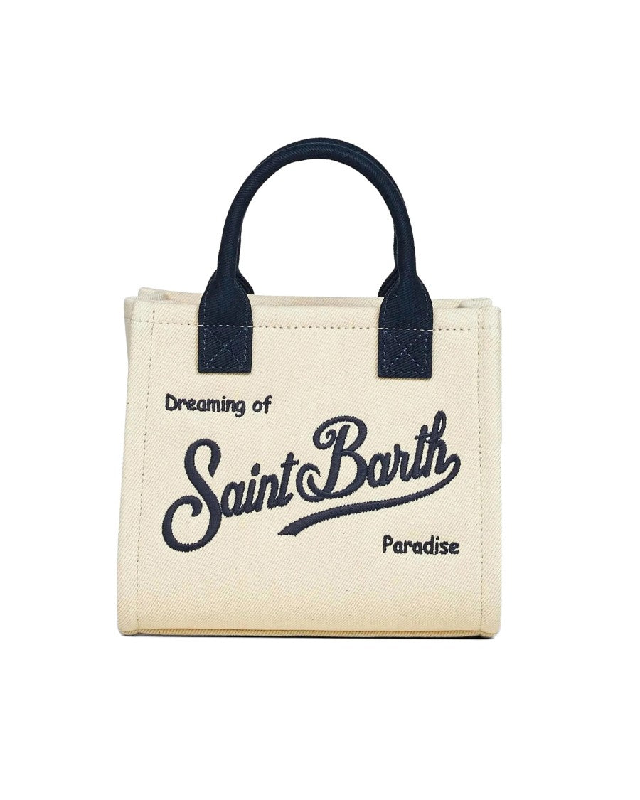 Mc2 Saint Barth Structured Midi Handbag In Natural Canvas With Leather Accents