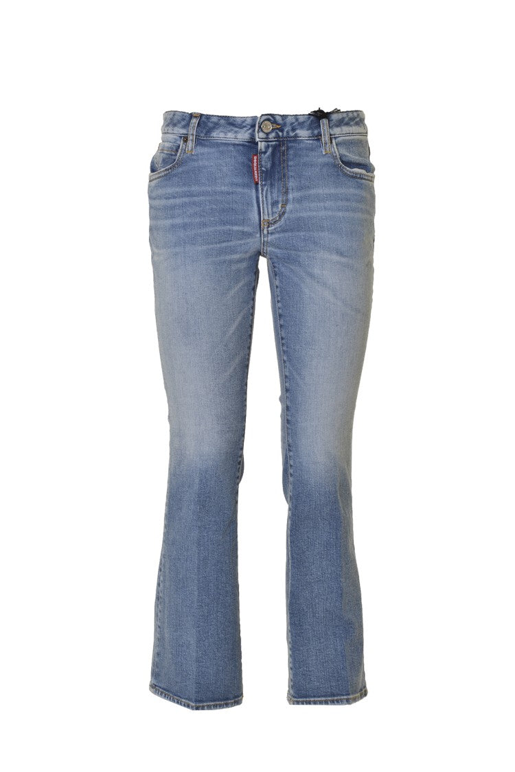 Dsquared2 Bell Bottom Cropped Jeans In Blue Denim