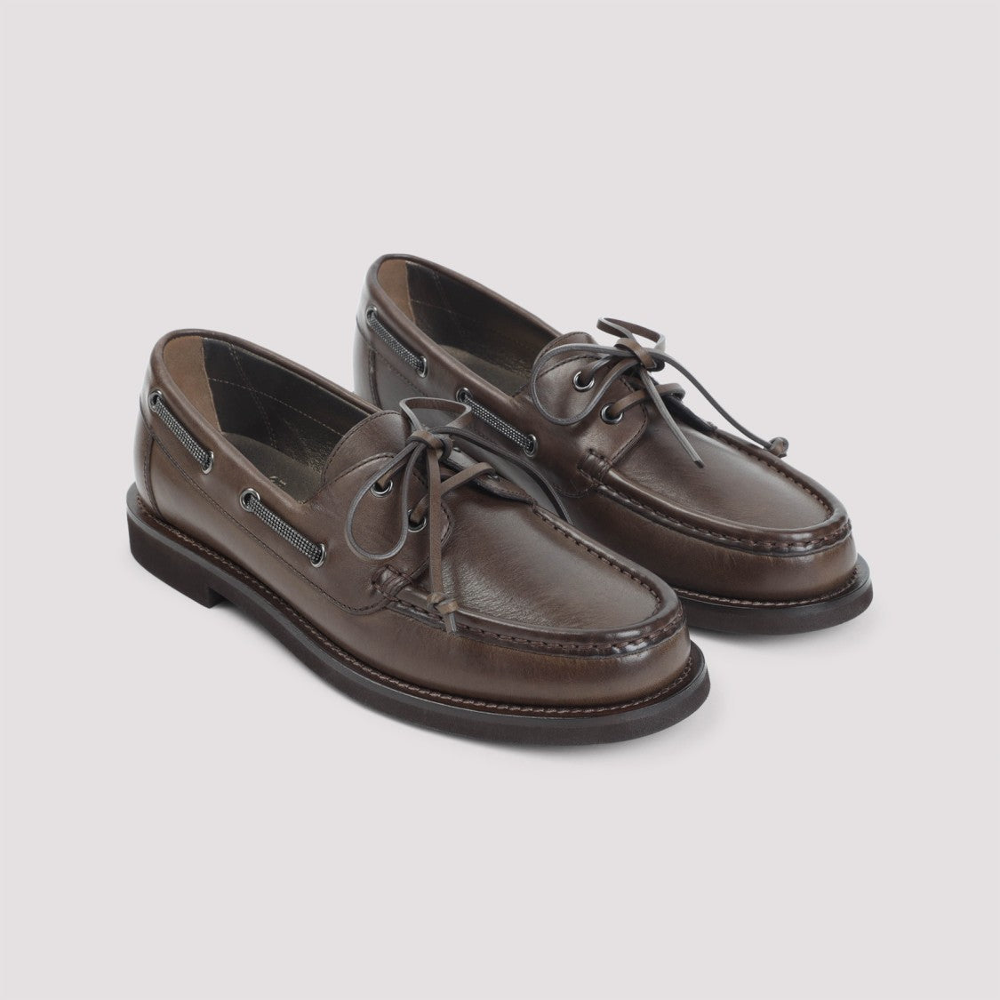 Brunello Cucinelli Raven Brown Leather Loafers
