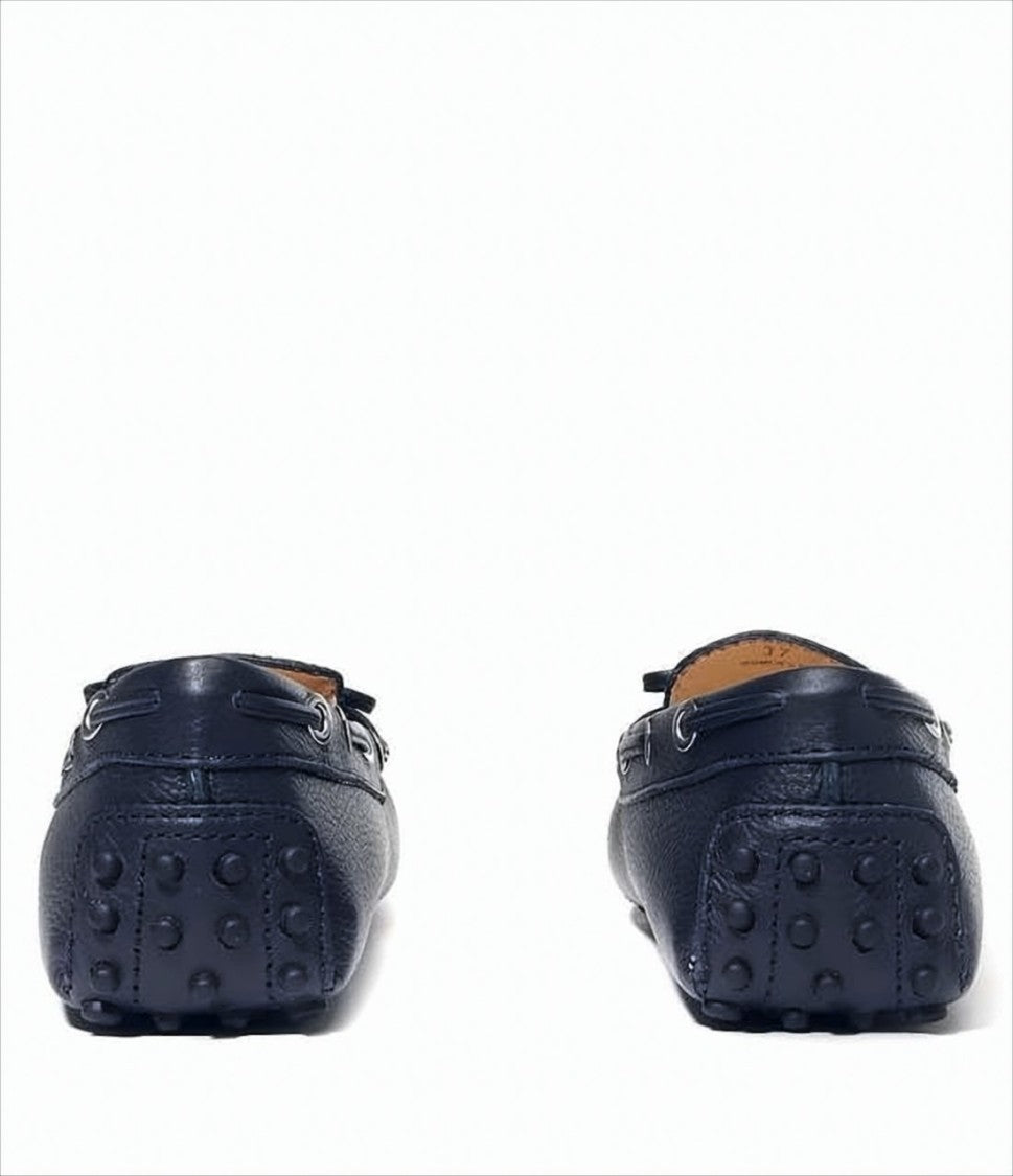 Tod's Pebbled Leather Loafers With Decorative Bow And Studded Sole