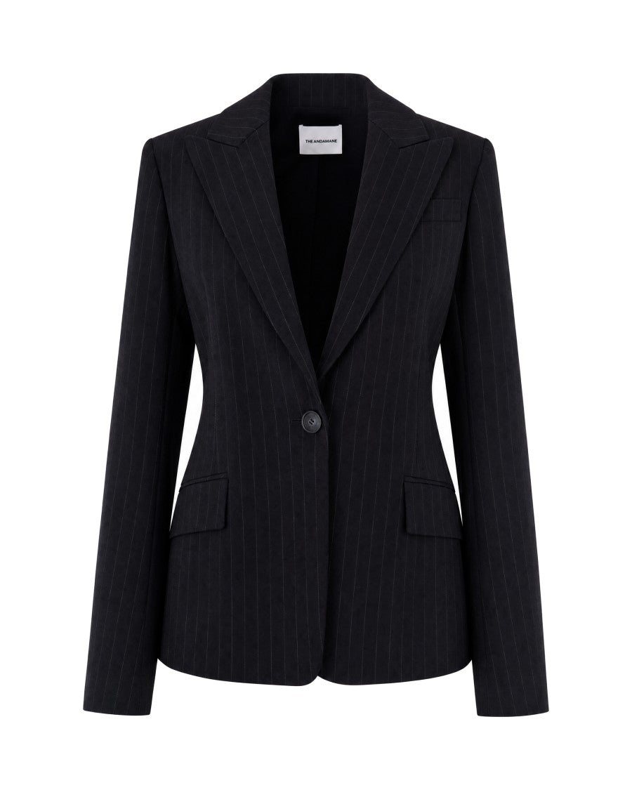 The Andamane Black Pinstripe Cotton-Blend Blazer