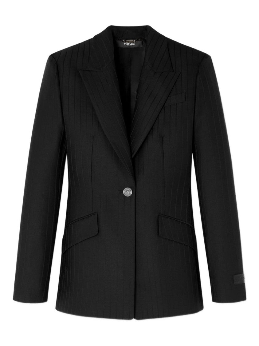 Versace Tailored Black Jacket With Subtle Pinstripe Pattern