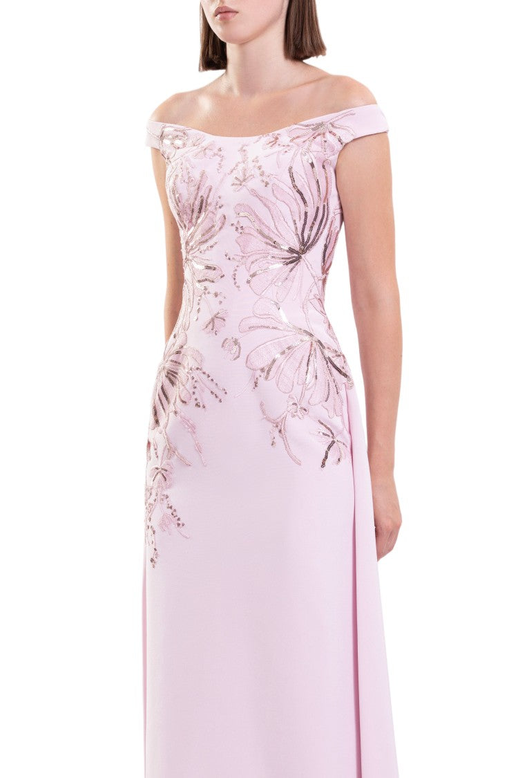 Saiid Kobeisy Off-Shoulder Crepe Dress With Cascading Embroidery