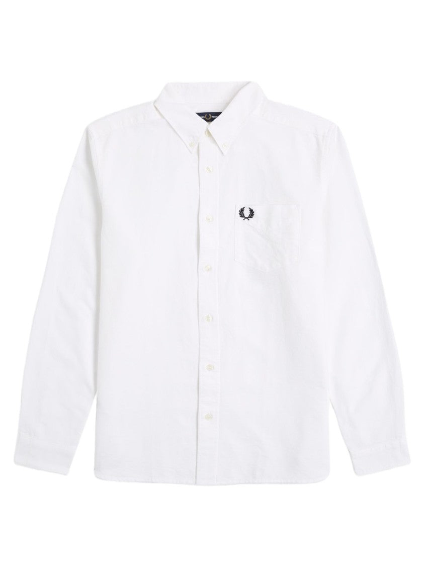 Fred Perry White Logo-Embroidered Cotton Long-Sleeve Shirt