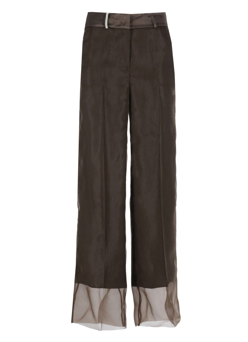 Peserico Aurea Brown Linen And Viscose Pants