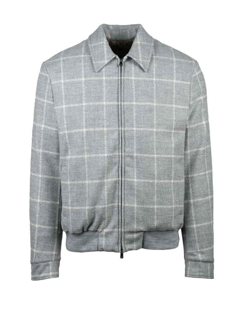 Luigi Borrelli Napoli Grey Wool-Silk Aviator Jacket