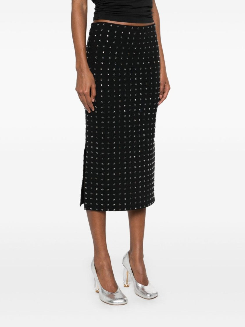 Sportmax Fitted Black Skirt With Crystal Embellishments And Side Slits