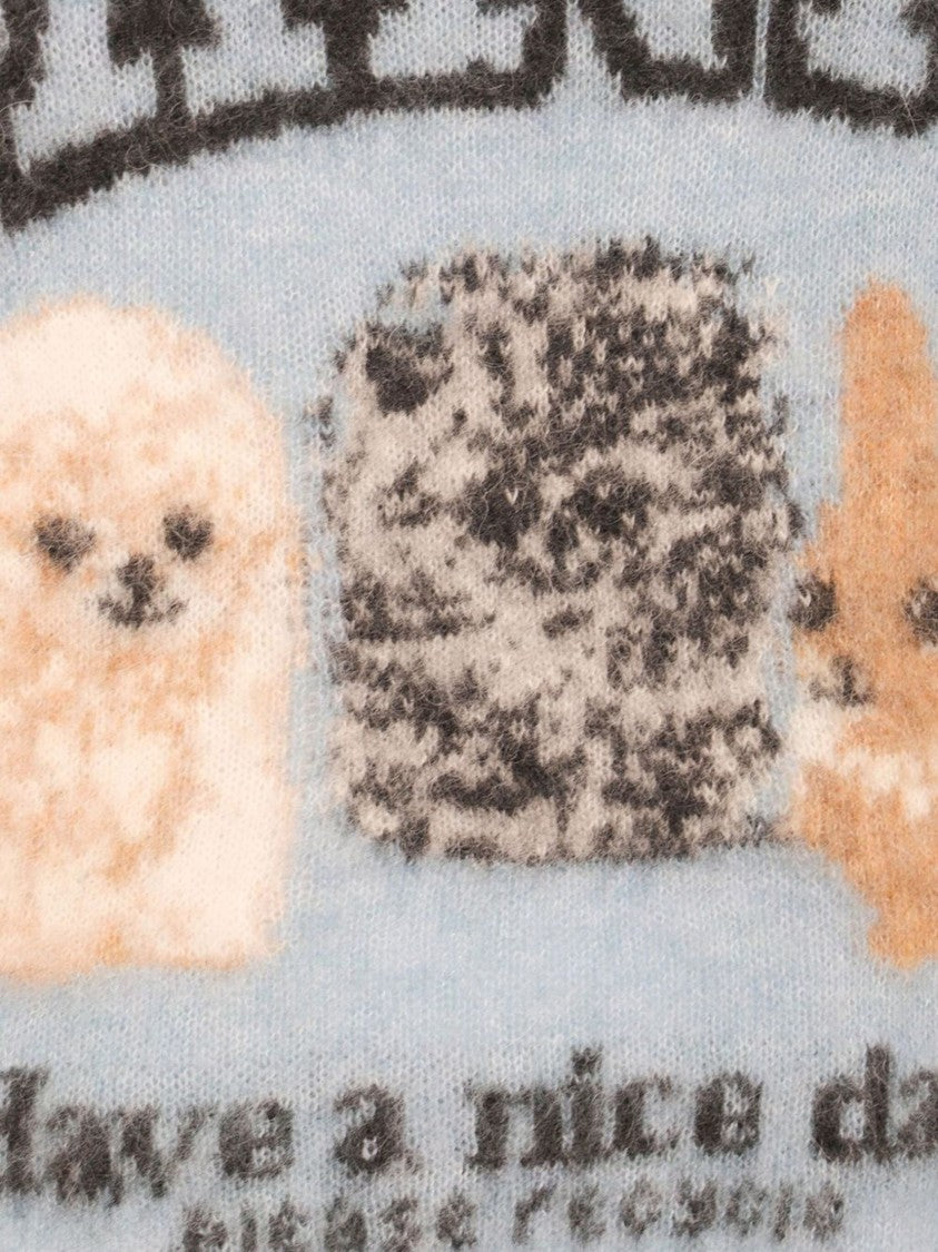 Ganni Light Blue Alpaca Logo Sweater With Embroidered Design