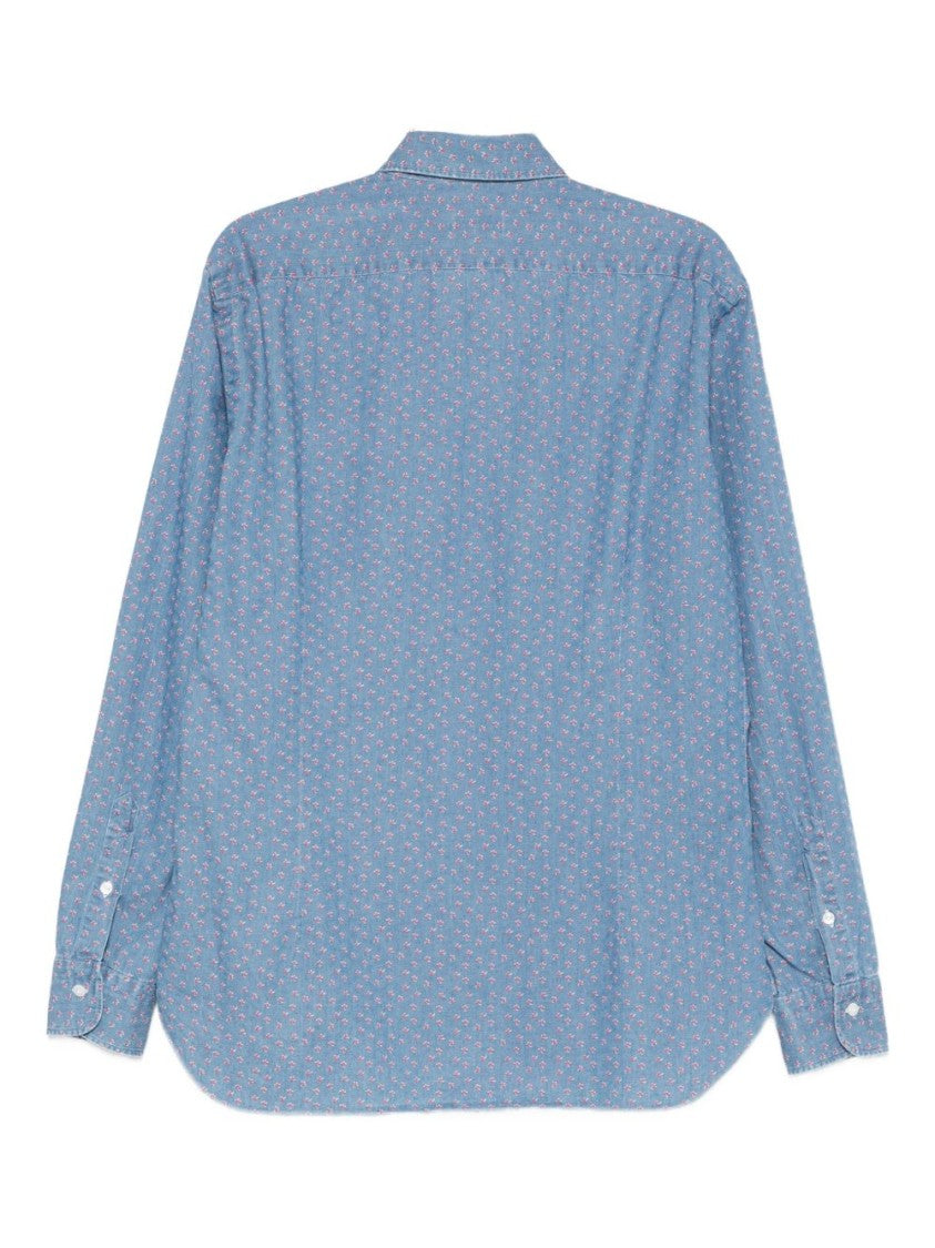 Barba Refined Fit Blue Floral Pattern Barba Shirt