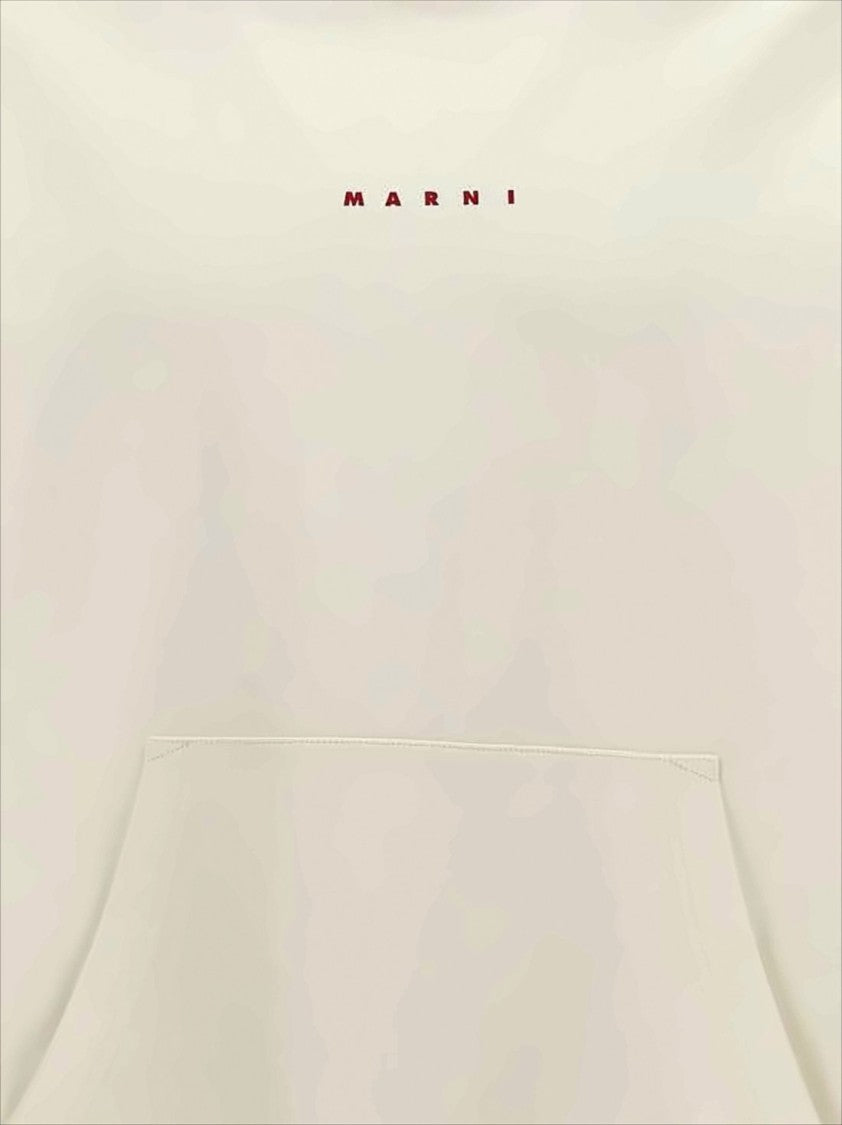 Marni Relaxed Fit Off-White Cotton Hoodie With Drawstring And Kangaroo Pocket