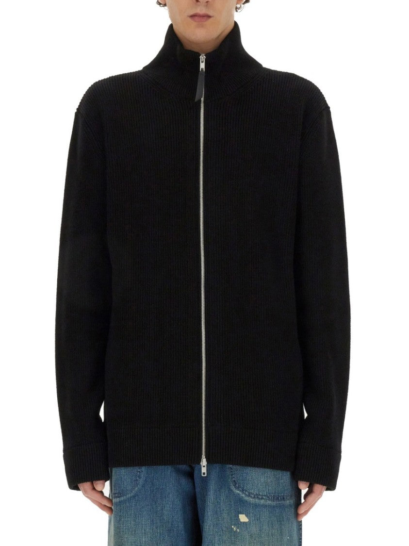 Maison Margiela Ribbed Knit Cardigan With Full Front Zipper And High Collar