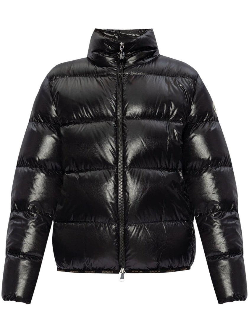 Moncler Black Glossy Quilted High-Collar Jacket