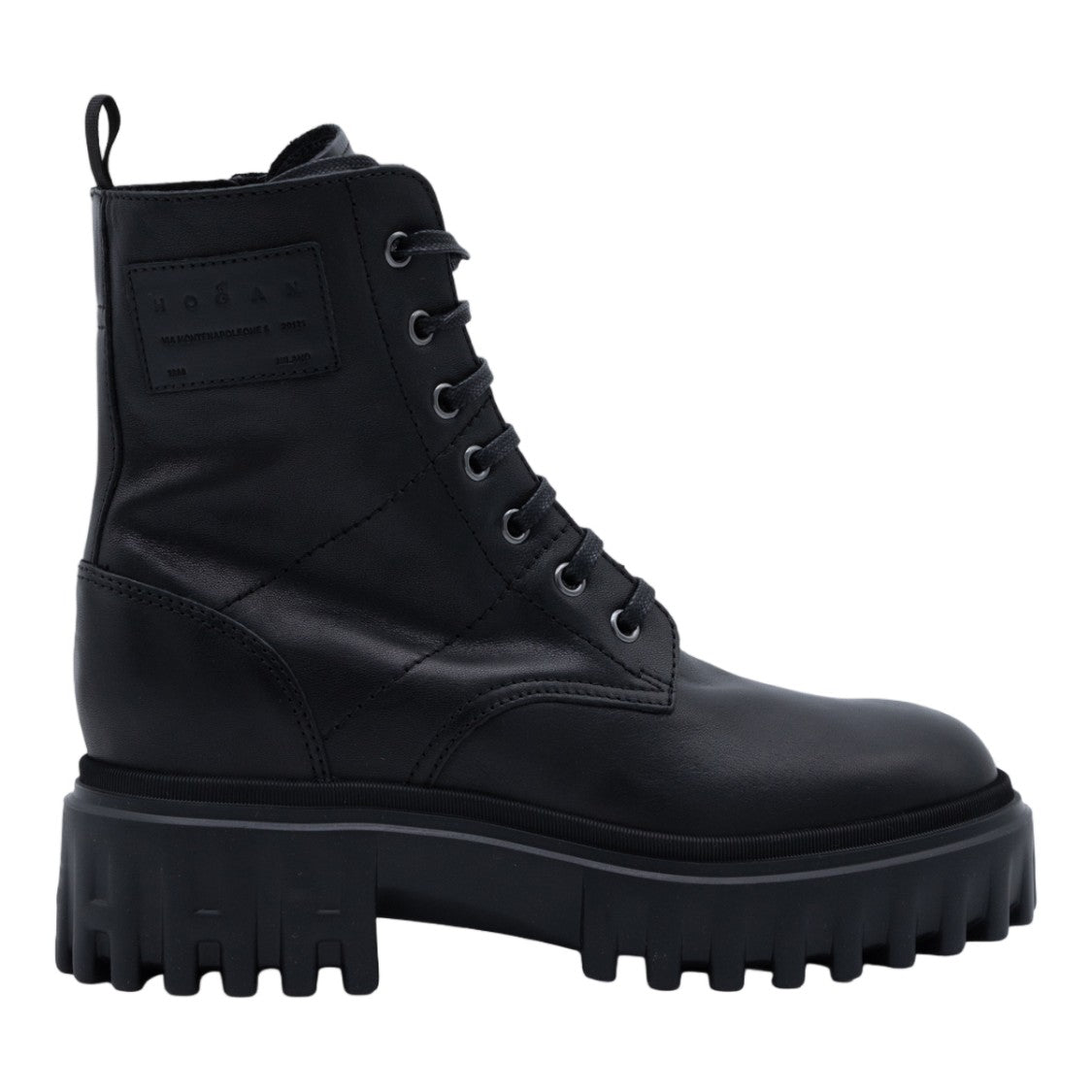 Hogan Chunky Black Lace-Up Boots With Ridged Sole