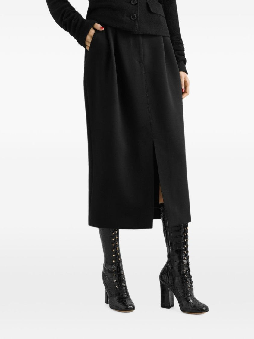 Dolce & Gabbana Tailored Front Slit Pleated Waistband Midi Skirt