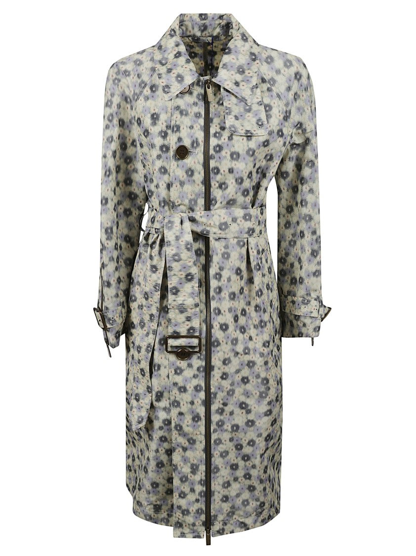 Burberry Floral Pattern Coat With Belted Waist