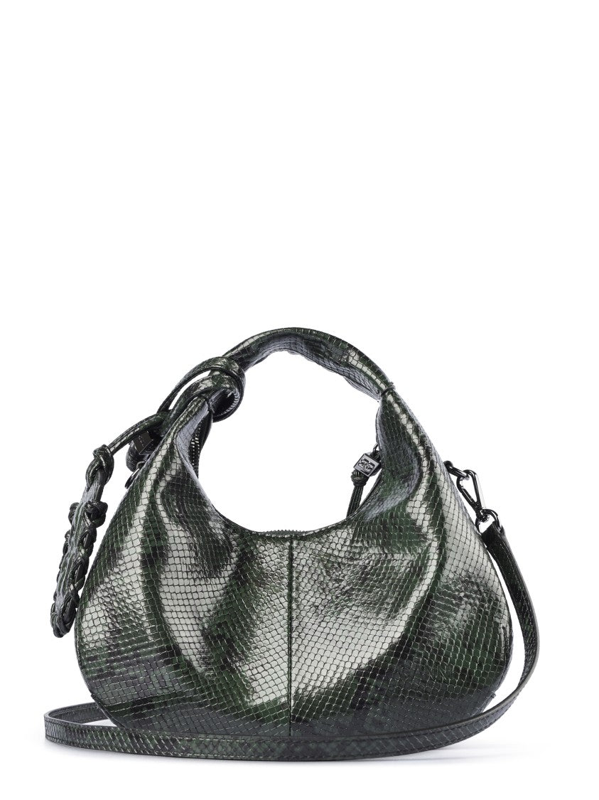 Ganni Mini Hobo Bag With Textured Snake Pattern