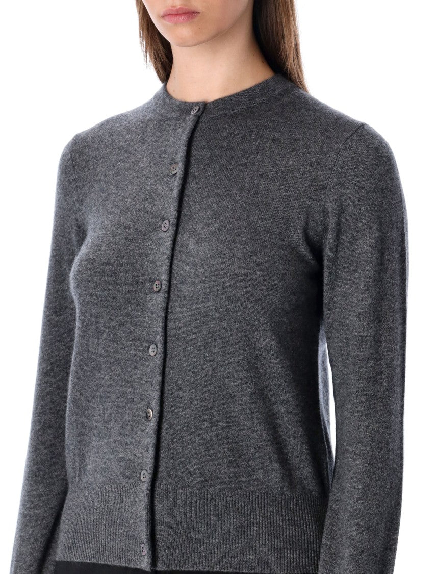 Rhea Cropped Cardigan In Soft Grey Wool And Cashmere Blend