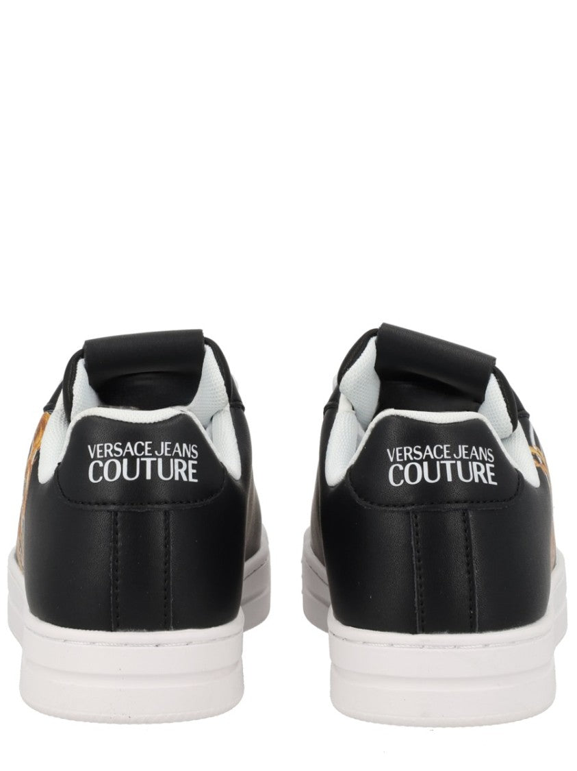 Versace Jeans Couture Wave Low-Top Smooth Gold Logo Leather Sneakers