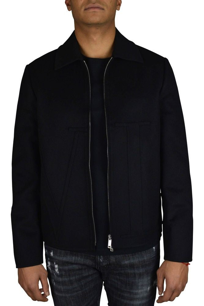 Valentino Garavani Black Wool Jacket With Vltn Embroidery