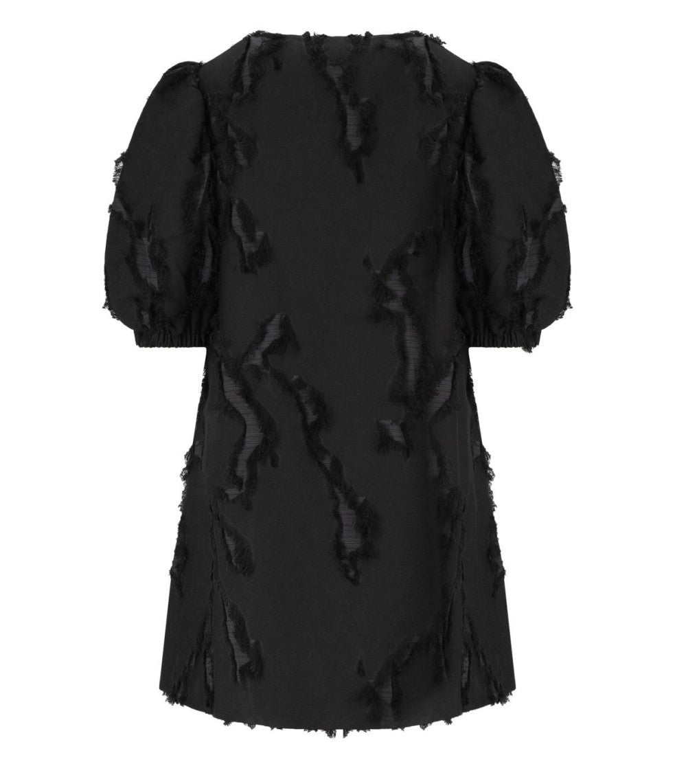 Stine Goya V-Neck Mini Dress With Frayed Applications And Balloon Sleeves