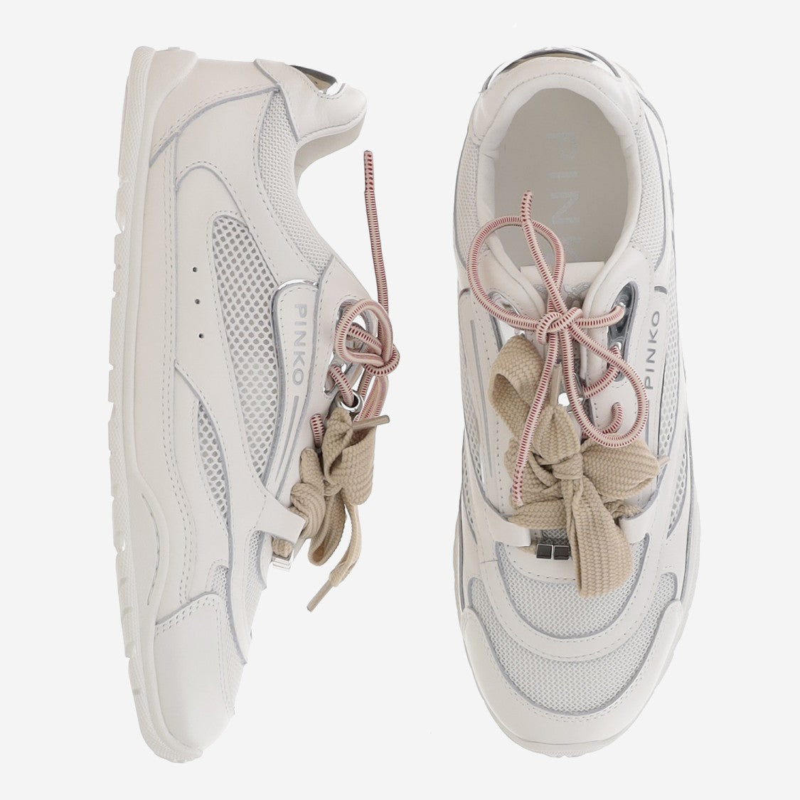 Pinko Two-Tone Lace-Up Sneakers With Technical Mesh Inserts