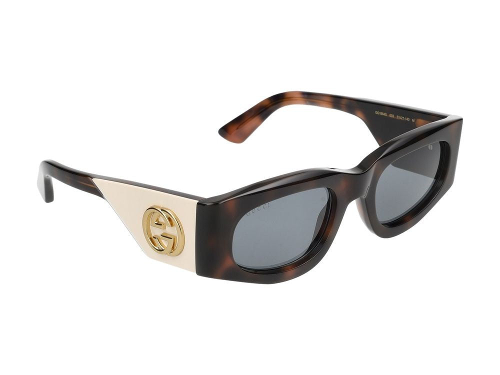 Gucci Havana Gold-Tone Detail Oversized Square Sunglasses