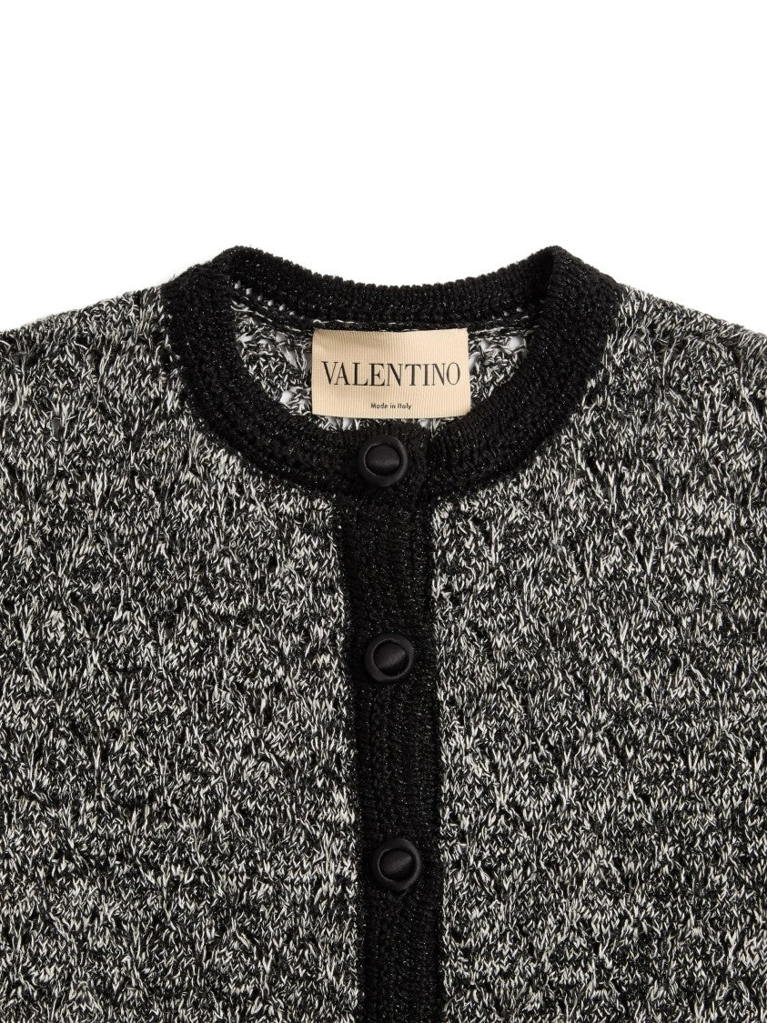Valentino Textured Knit Jacket With Marled Pattern And Black Trim