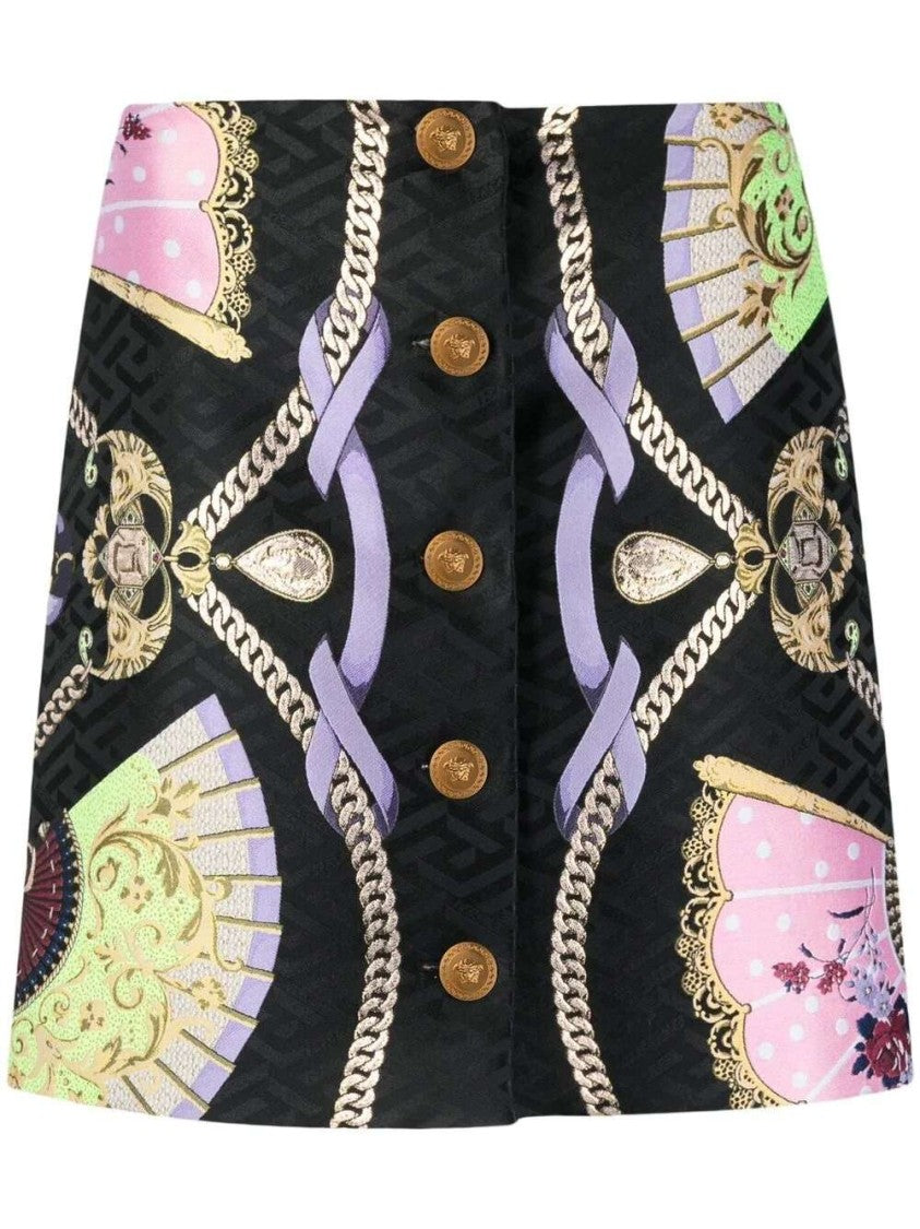Versace Graphic-Print Medusa Head Button Skirt