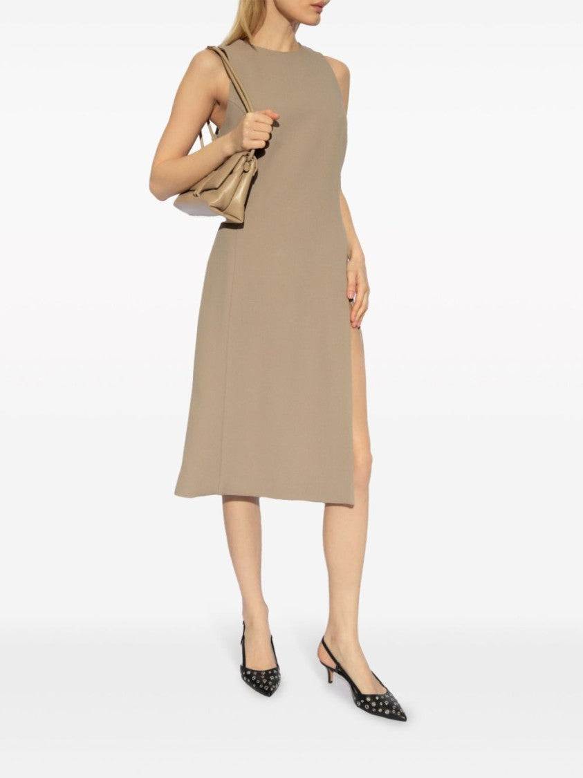 Ami Paris Beige Virgin Wool Midi Dress