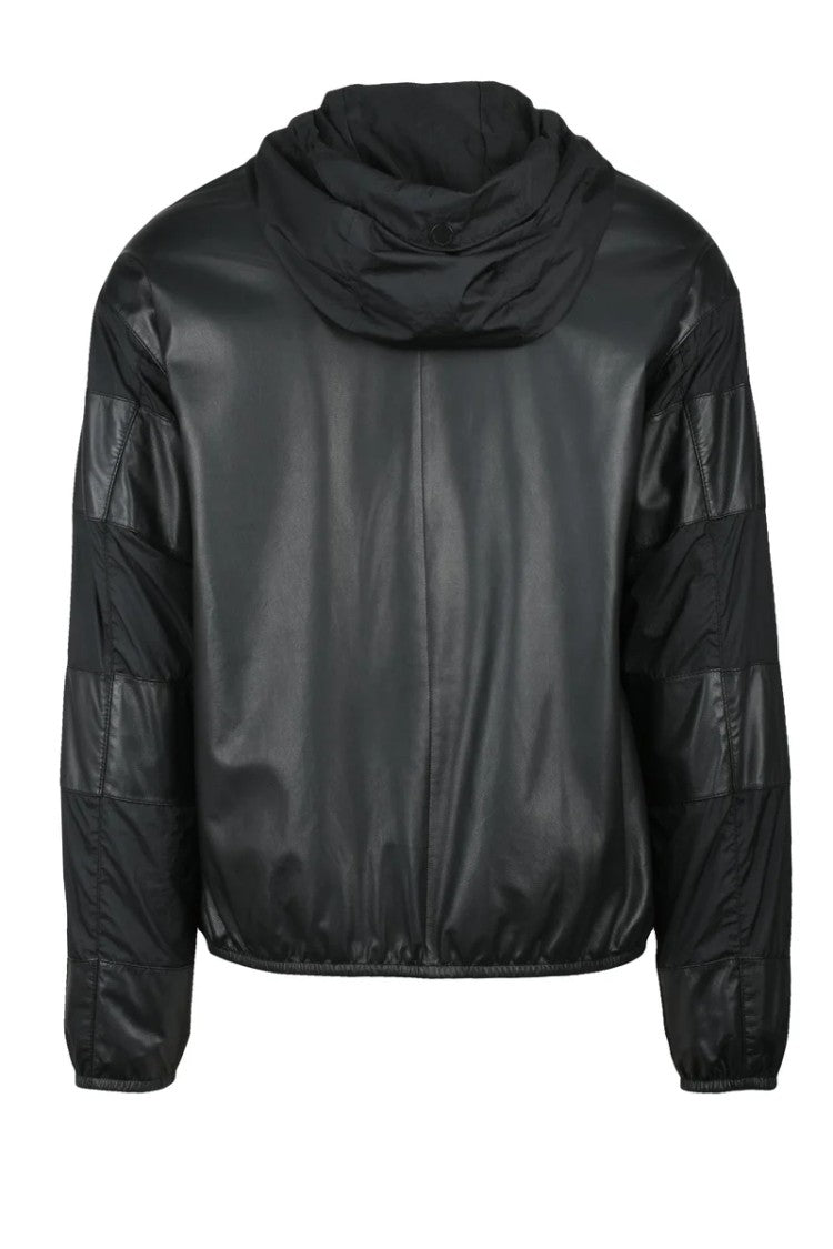 Emporio Armani Patchwork Leather/Nylon Jacket - Black