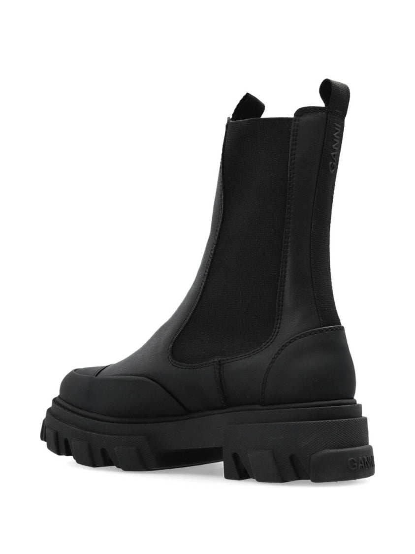 Ganni Black Chunky Sole Slip-On Elastic Boots
