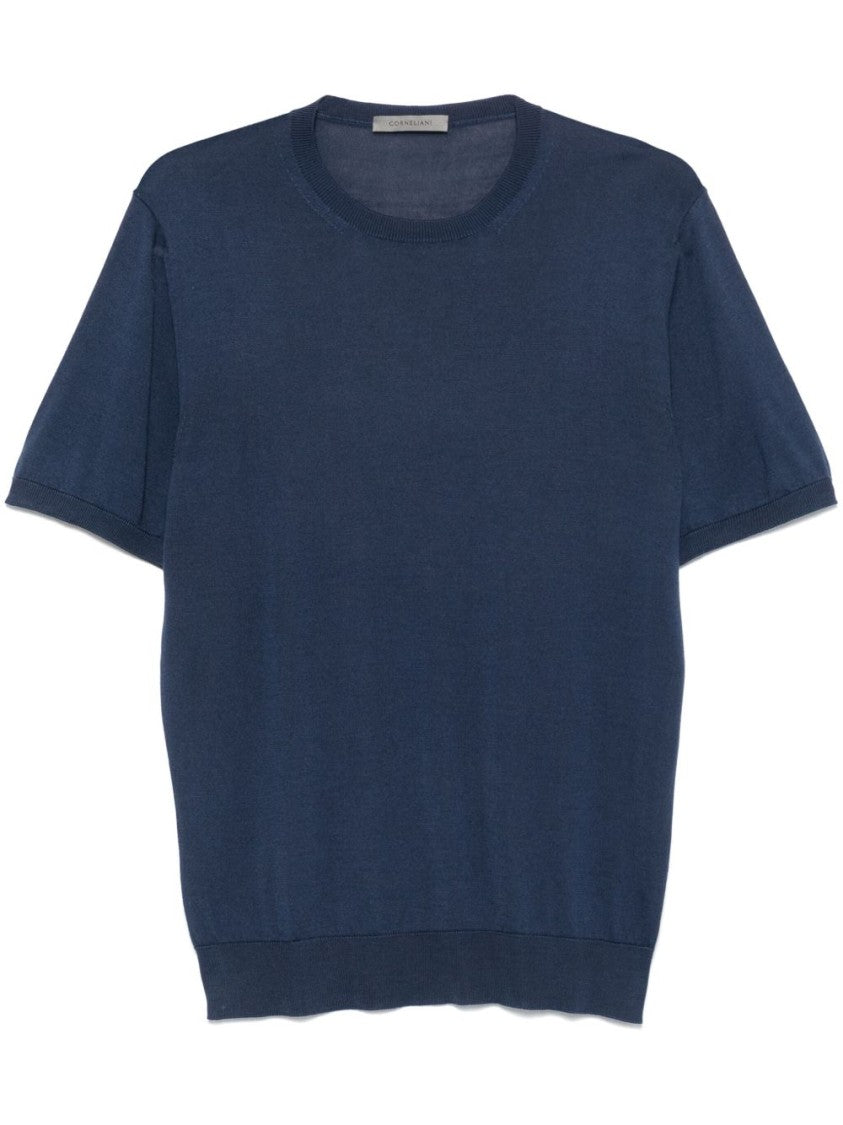 Corneliani Short-Sleeved Knit Sweater With Classic Crew Neck