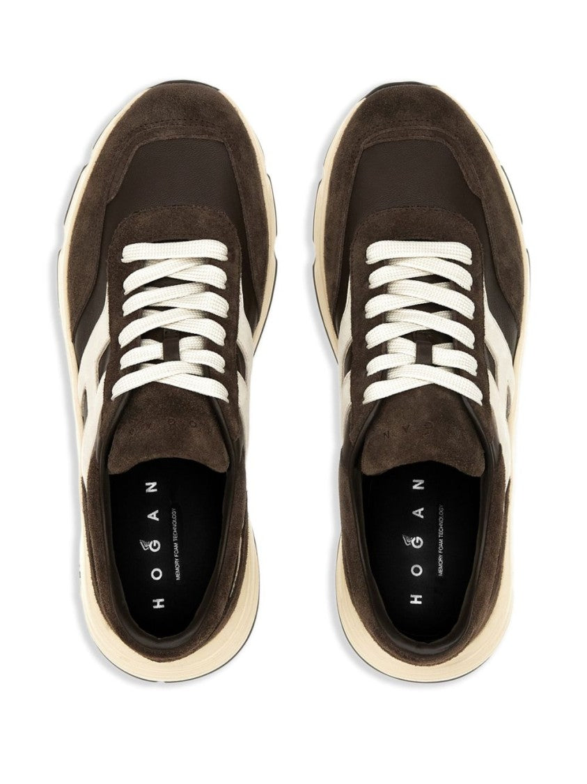 Hogan Coffee Brown Leather Sneakers With Memory Foam Insole