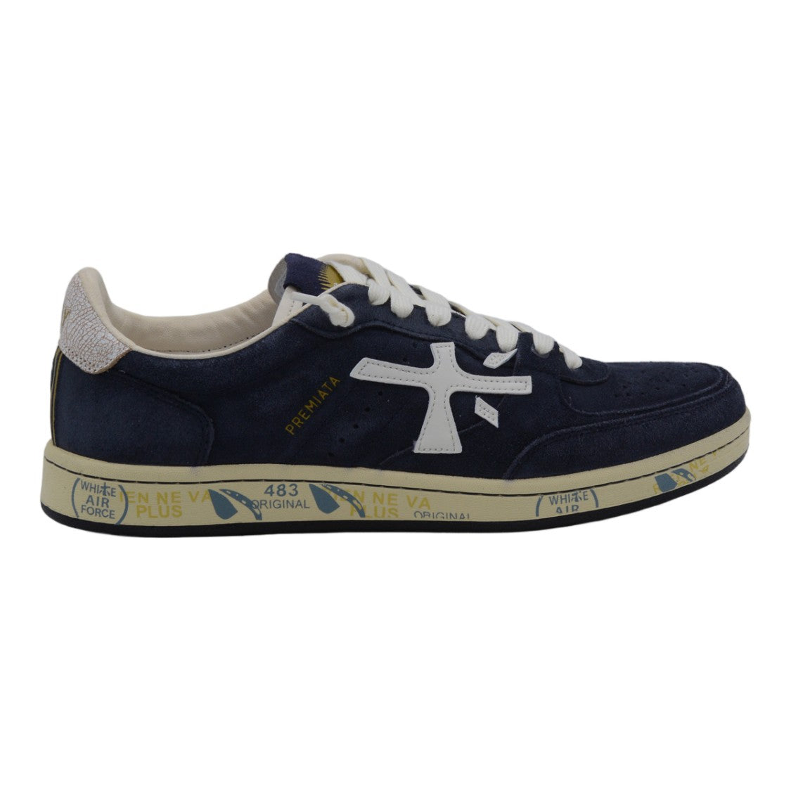 Premiata Navy Blue Suede Sneakers With White Leather Accents