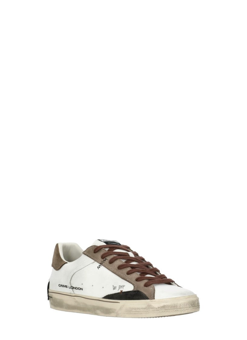 Crime London White Suede Inserts Leather Sneakers