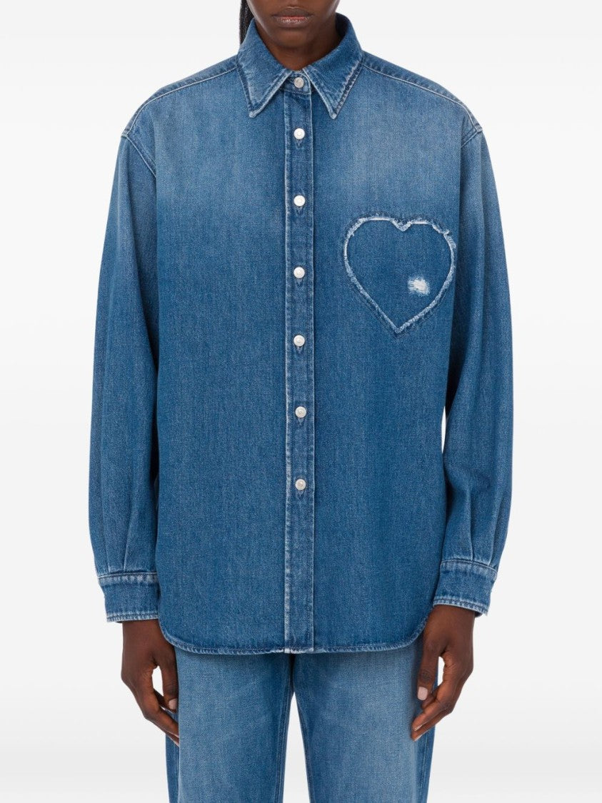 Moschino Denim Blue Silk And Nylon Top