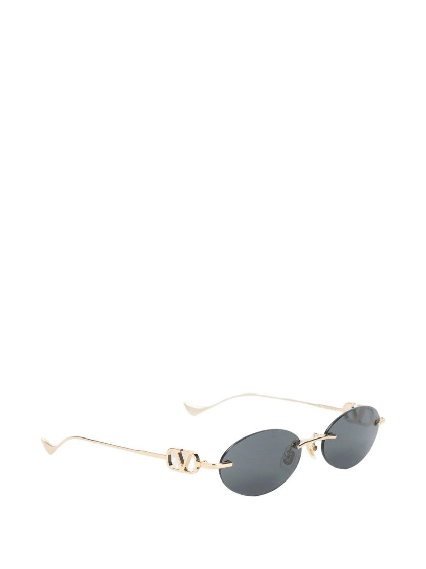 Valentino Black Rimless Oval Gold-Tone Metal Sunglasses