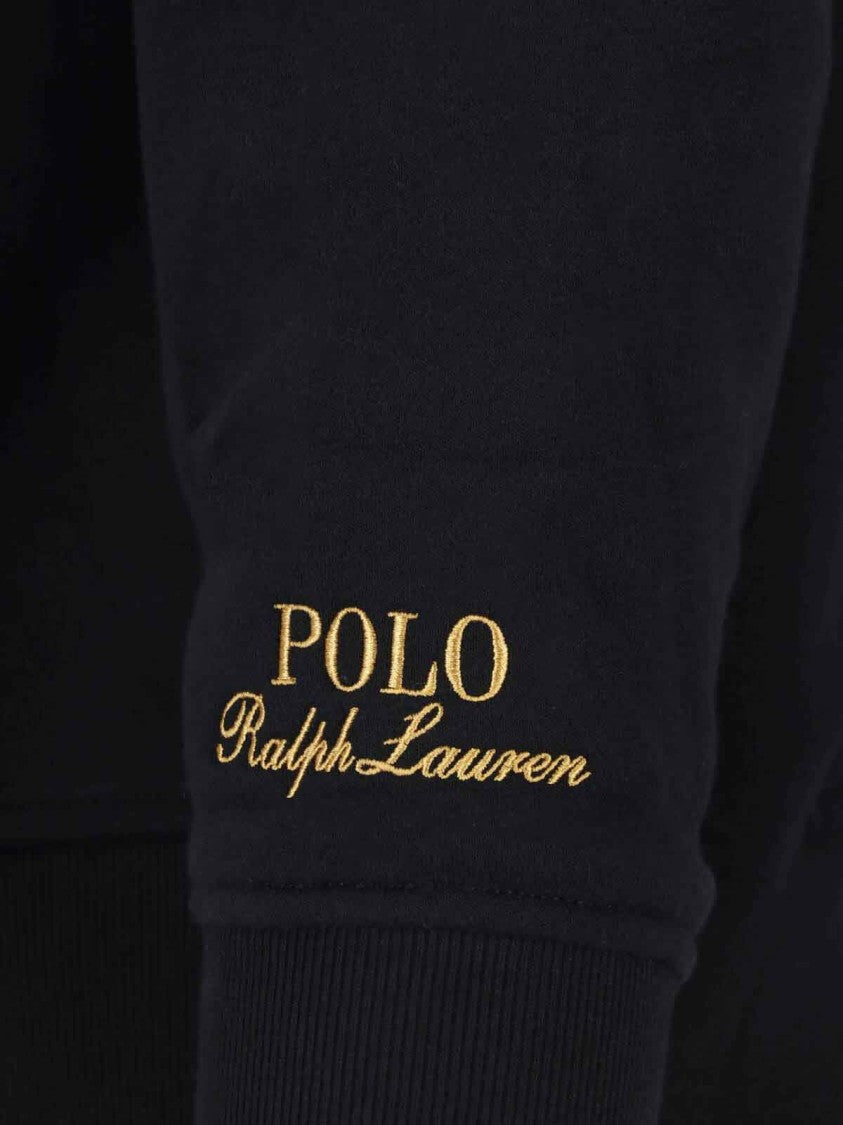 Polo Ralph Lauren Black Cotton-Blend Big Pony Contrast-Collar Rugby Sweatshirt