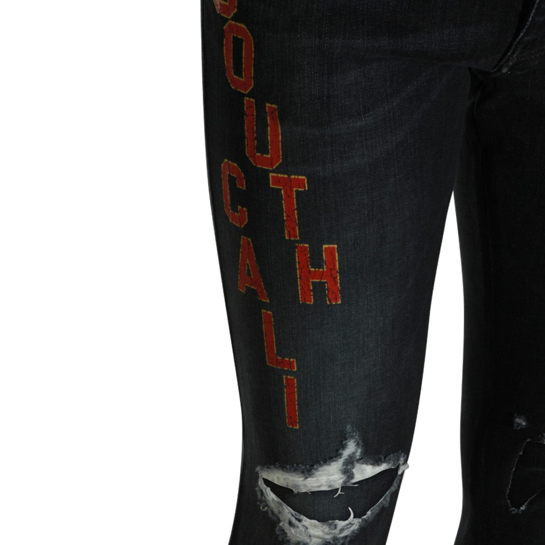 Amiri Distressed Slim Fit Dark Grey Jeans With Embroidered Details