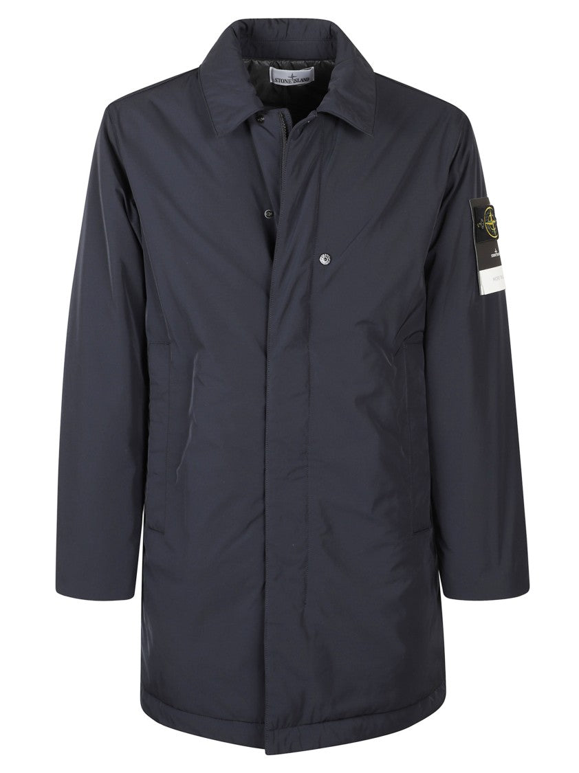 Stone Island Relaxed-Fit Blue Coat With Button Closure And Signature Logo Patch