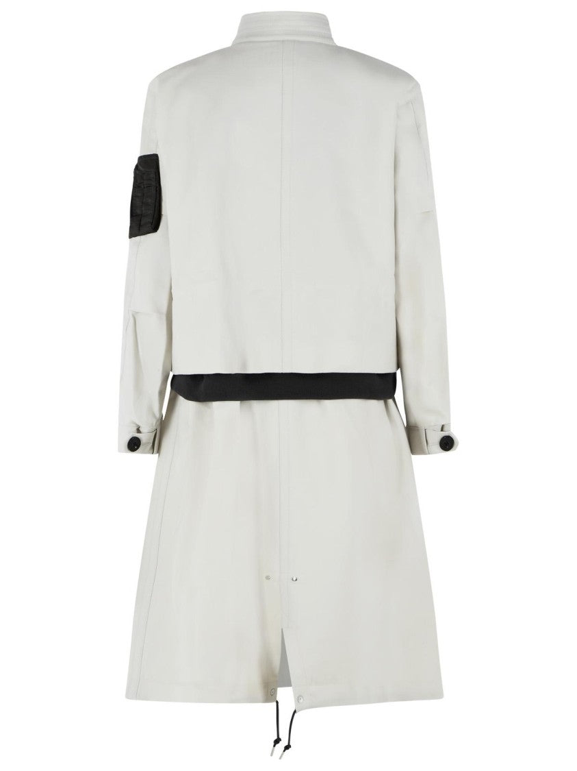 Sacai Ecru Multi-Pocket Raised Neck Wool Coat