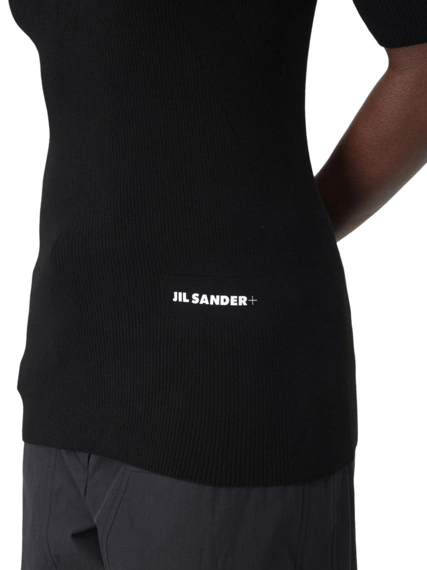 Jil Sander Black Ribbed Cotton Fitted Sweater