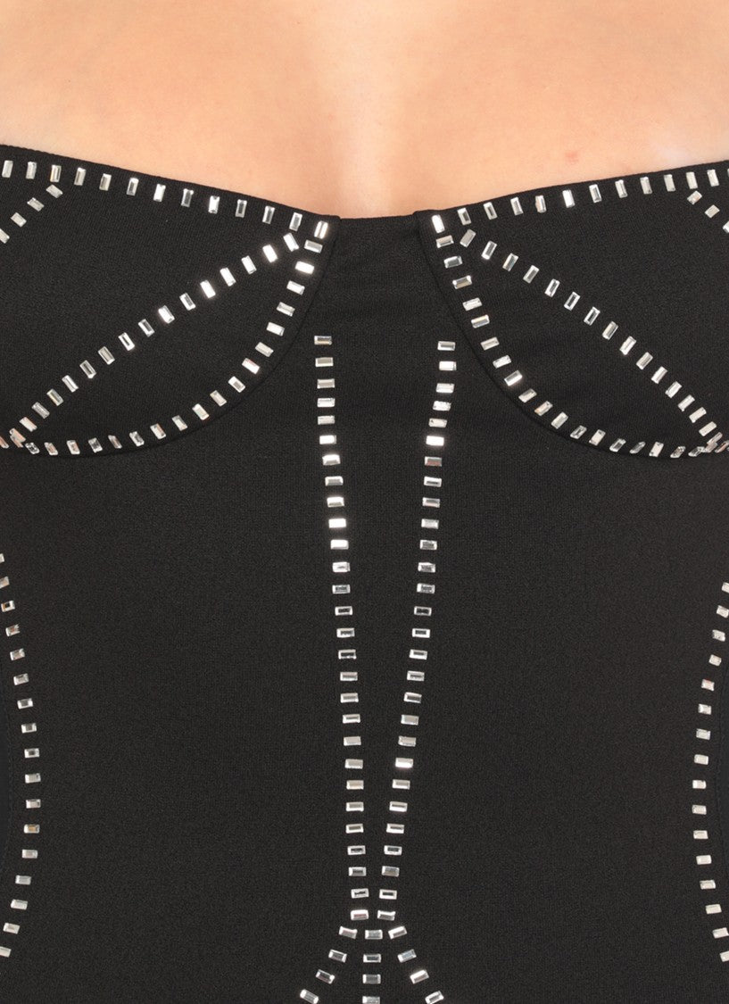 The Attico Fitted Black Dress With Strass Embellishments