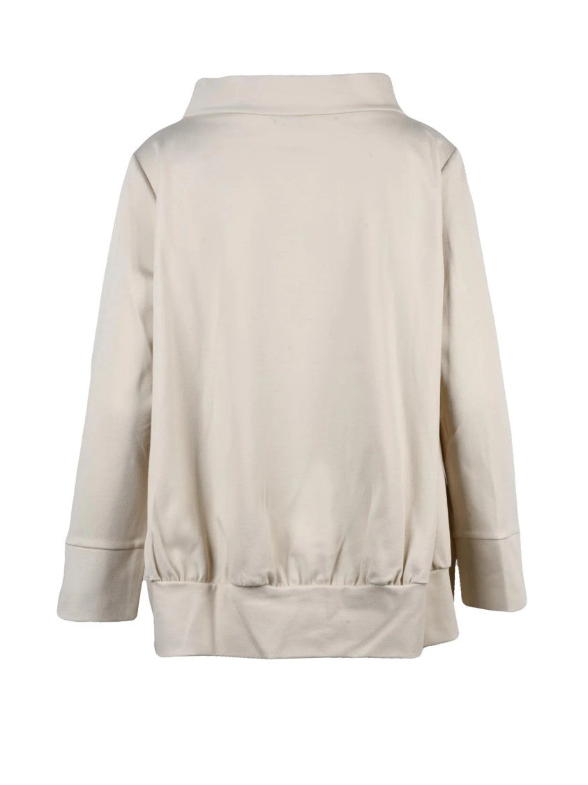 Meimeij White Flared Boat Neck Viscose-Blend Sweatshirt