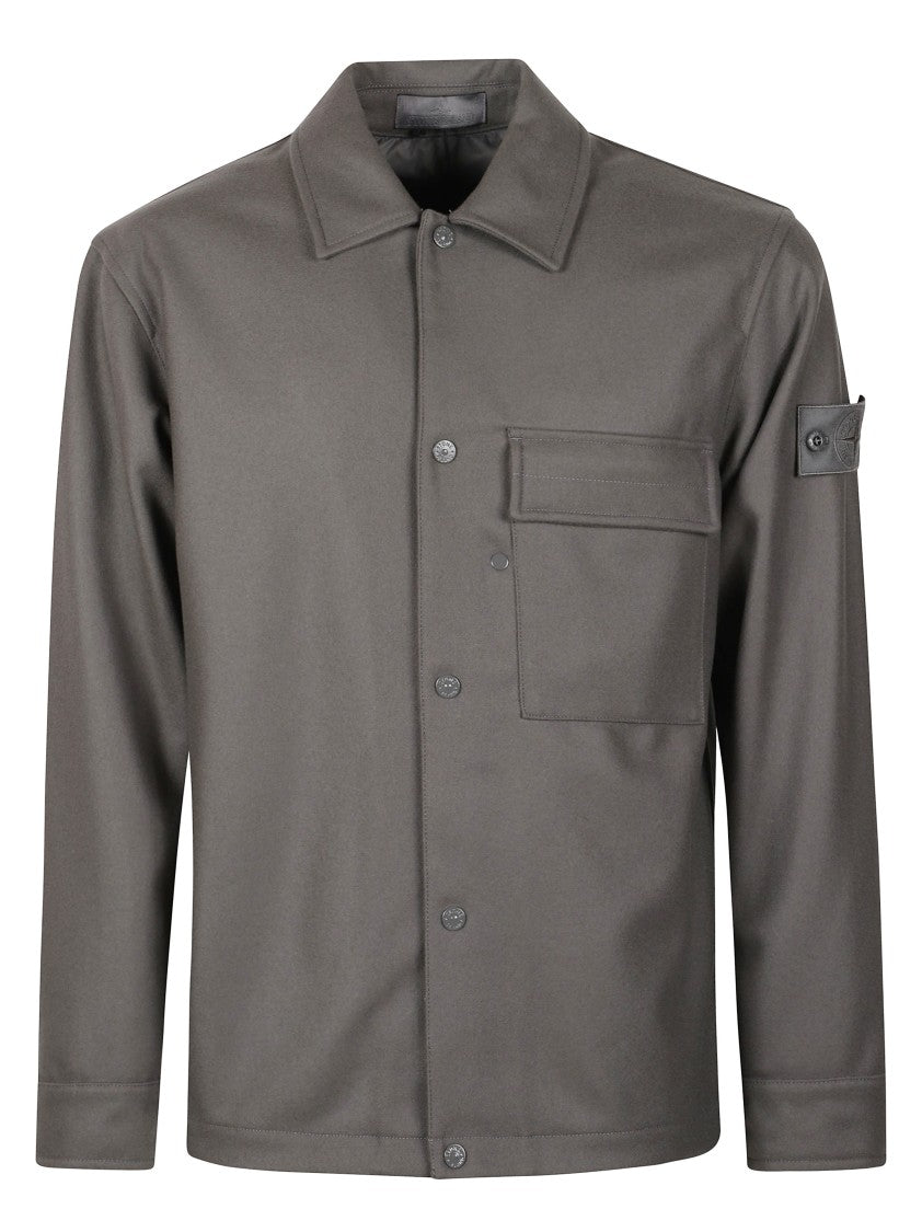 Stone Island Button-Up Grey Shirt Jacket With Classic Collar