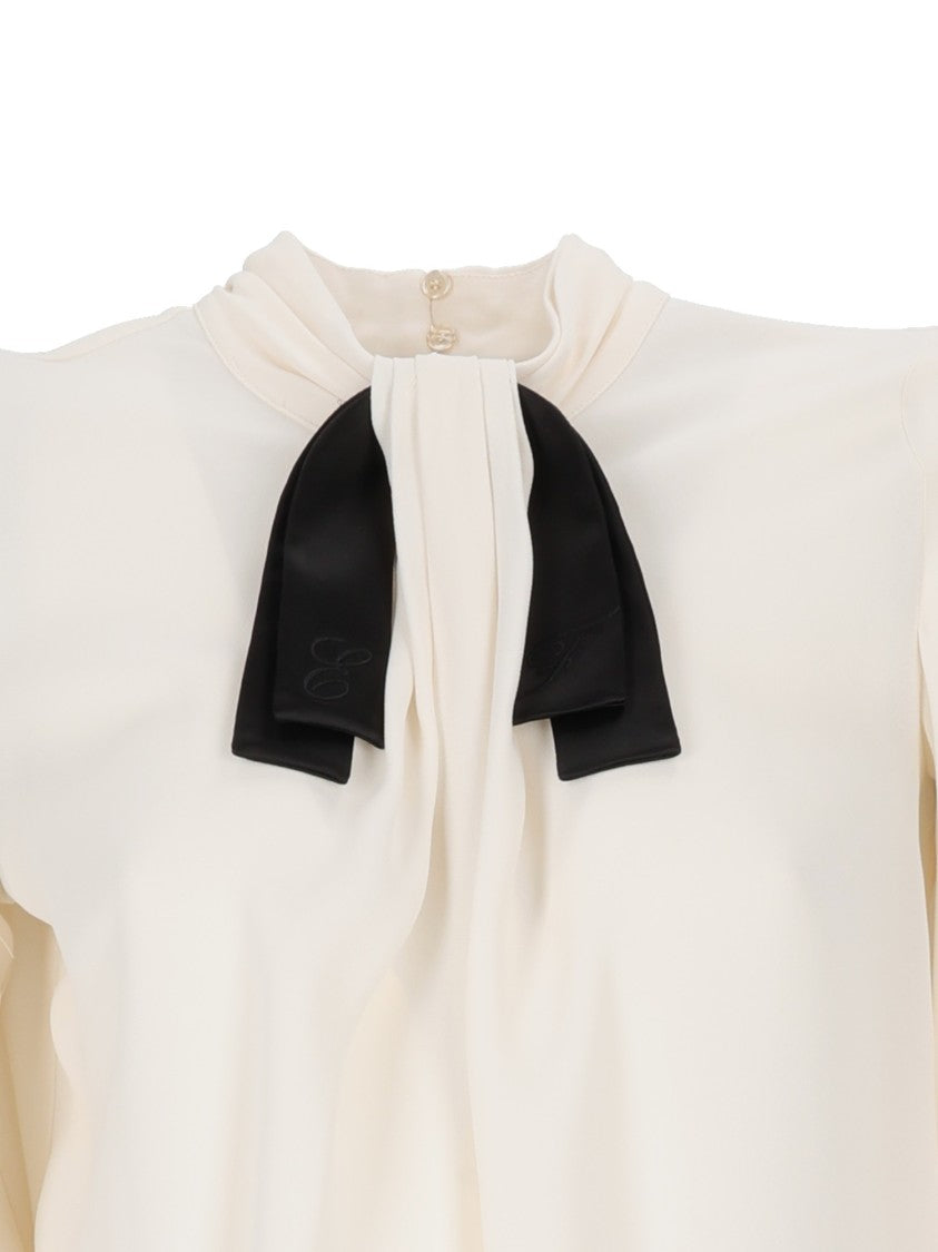 Elisabetta Franchi High Neck Blouse With Bow Detail And Keyhole Closure
