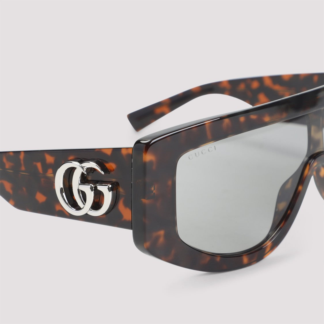 Gucci Oversized Rectangular Tortoiseshell Sunglasses With Silver Logo Accents
